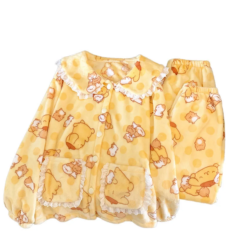 Hot Sell Pompom Purin Cartoon Flannel Pajamas Velvet Sleepwear Warm Soft Plush Pajamas Women Winter Home Clothes Christmas Gifts