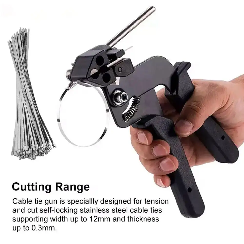 Stainless Steel Cable Tie Gun Wrap Tool Metal Zip Tie Tightener Cutting Functional Cable Tie Gun Hand Fastening Tool