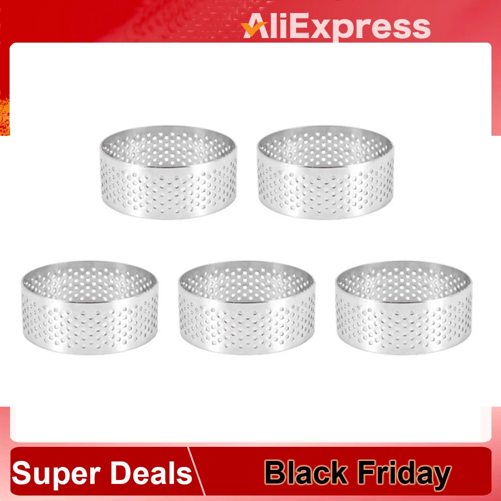 Stainless Steel Perforated Tart Ring, 5Pcs 5cm Perforated Cake Mousse Ring, DIY Round Tart Rings for Baking Dessert Ring