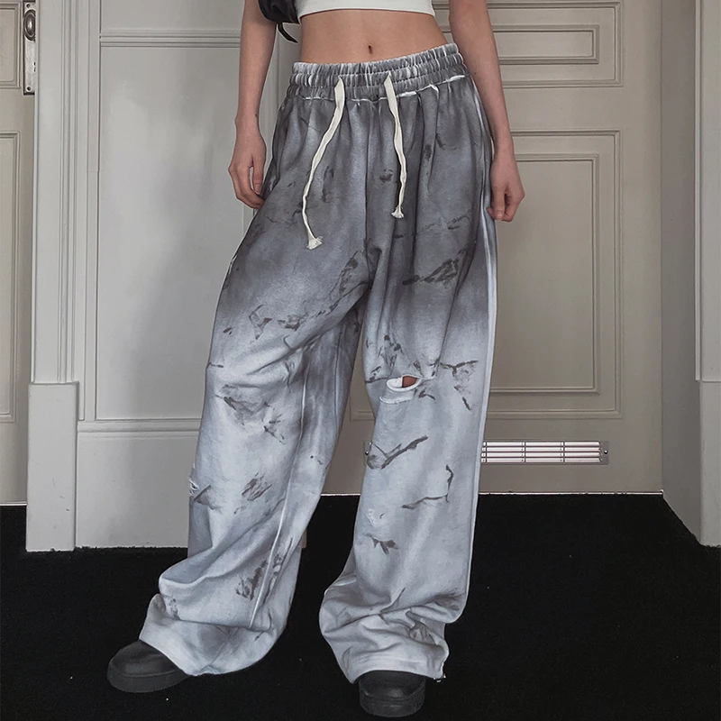 SUCHCUTE Grunge Streetwear Tie-dye Print Women Pants Harajuku Pocket Up Baggy Trousers y2k Low Waist Harajuku Gothic Pants 2023