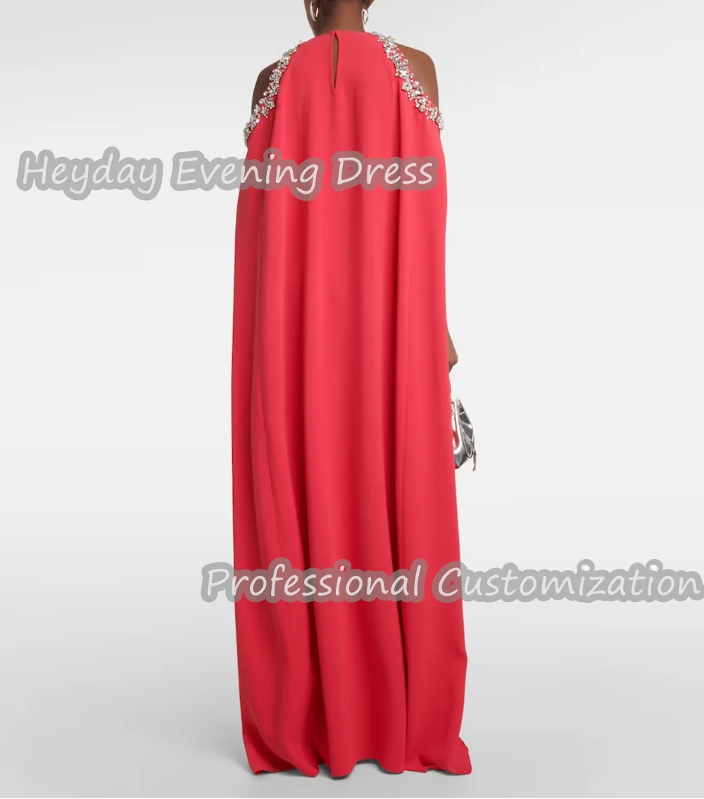 Heyday O-Neck Saudi Arabia Sleeveless Beaded Straight A-Line Prom Gown Crepe Floor Length Elegant luxury Dress For Women 2024