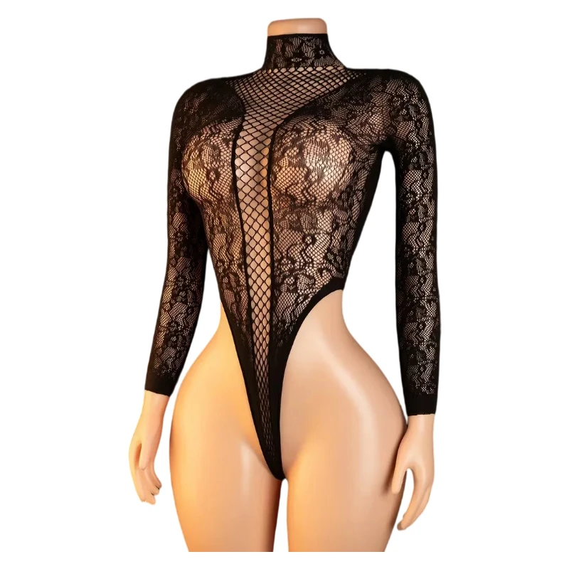 Sexy Cover Up Hollow Out Fishnet Bodysuit Without Bikini Large Backless Curve Underwear See Through Summer Long Sleeve Beachwear