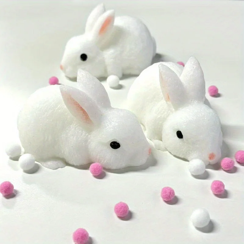 Wielkanocny puszysty króliczek, długie uszy, uroczy, pulchny, biała guma, zabawka do ściskania, na prezent na Wielkanoc