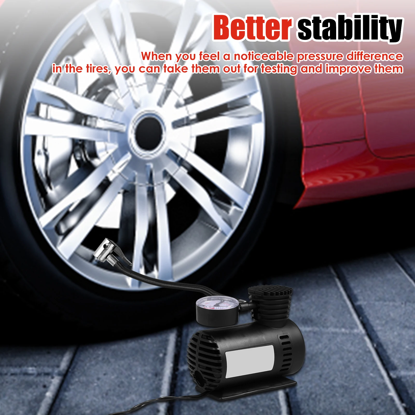12V Portable Tire Pump with Digital Pressure Gauge for Car Vehicle Tire Inflator Lightweight Air Compressor for Bicycle Sports