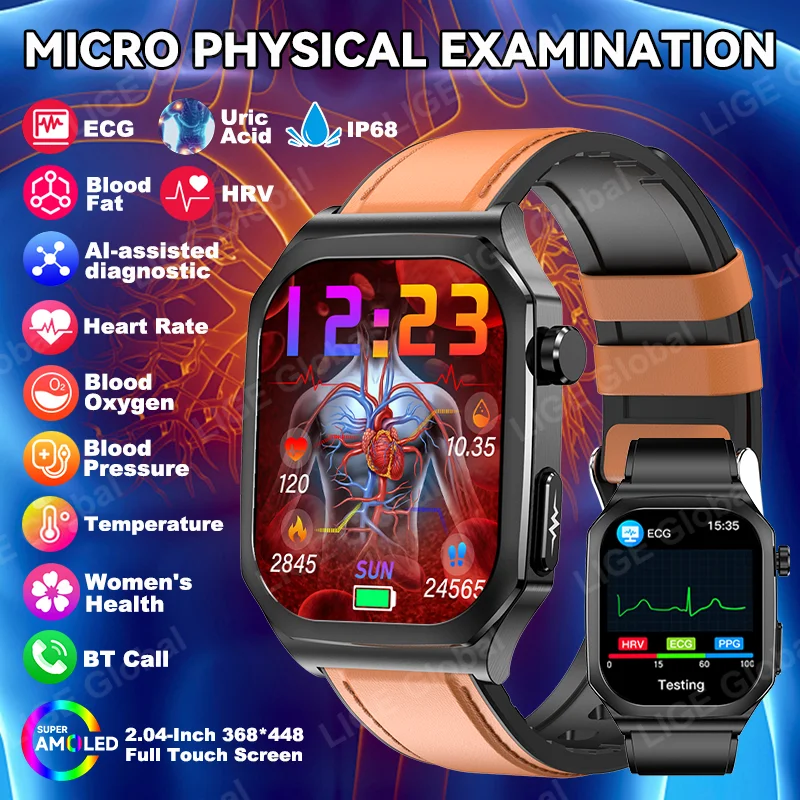 

LIGE 2025 New Nursing Grade Smartwatch ECG+PPG Blood Lipid Uric Acid Blood Pressure BMI Measurement Health Smart Call Bracelet