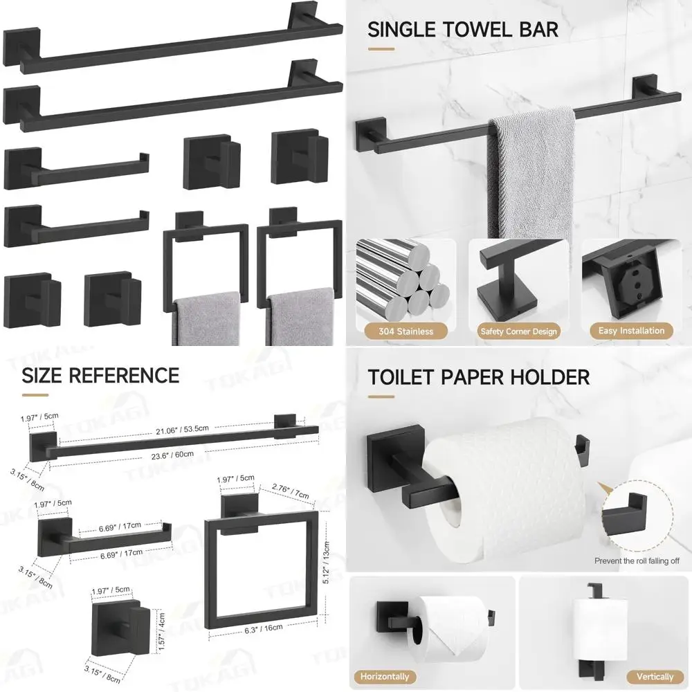 

Набор фурнитуры для ванной комнаты из матового черного цвета из нержавеющей стали, настенное крепление для полотенец из 10 предметов, 23,6 SUS304, полная коллекция аксессуаров