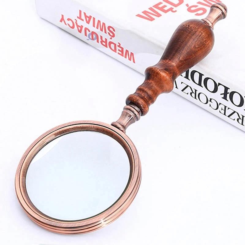 10X Magnifying Glass Retro Handheld Magnifier Wooden Handle Optical Glass Magnifying Glass for Reading Coins Repair Work