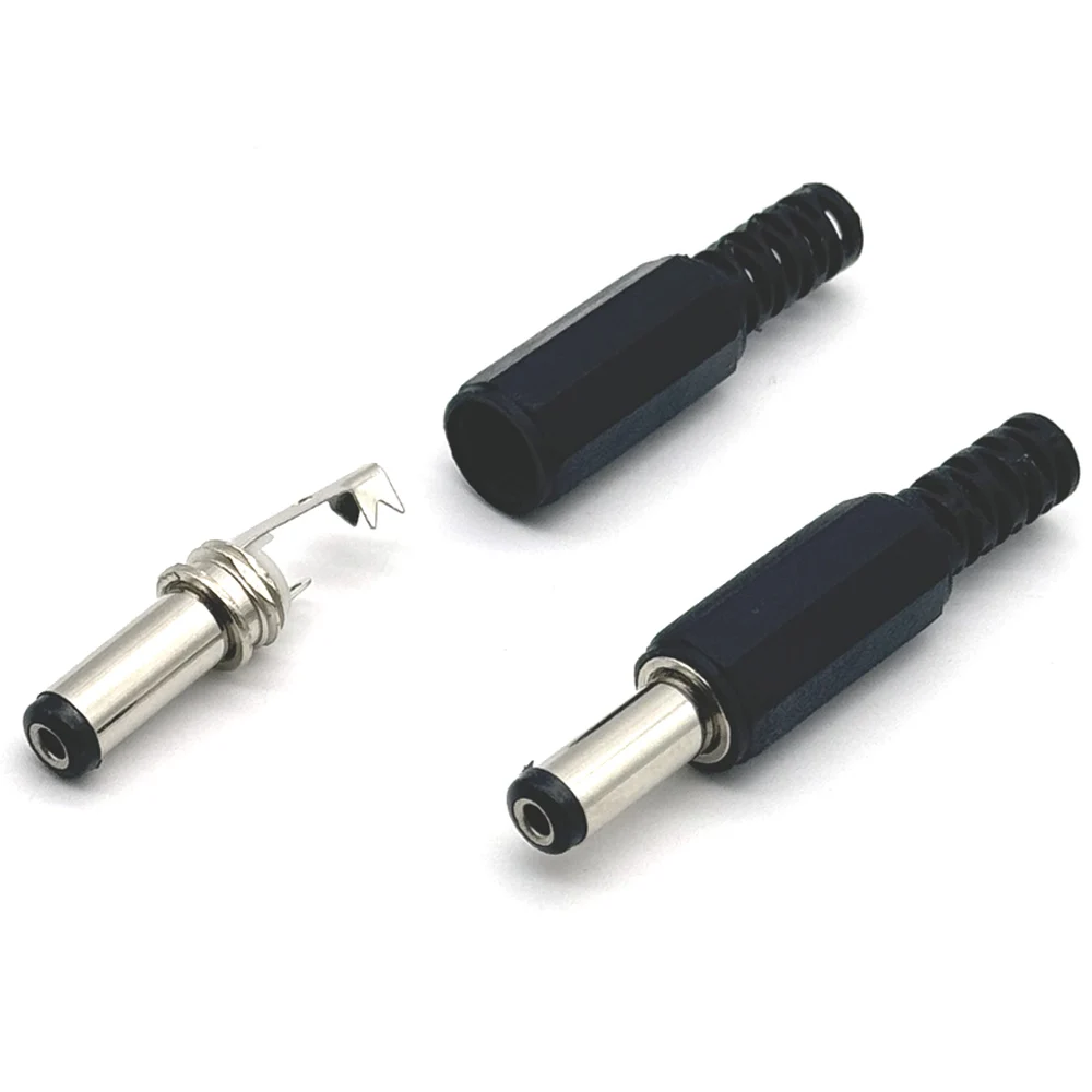 5.5mm x 2.5mm/ 5.5mm x 2.1mm DC 5521 5525 Power Plugs Male Barrel Connectors Black 5.5*2.5 5.5*2.1