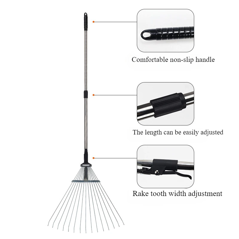 Description Picture 4 of itemLeaf Rake Stainless Steel Retractable, Used for Dry Leaves, Garden Finishing, Branch Cleaning, Garden, Garden Tools, Lawn Tools