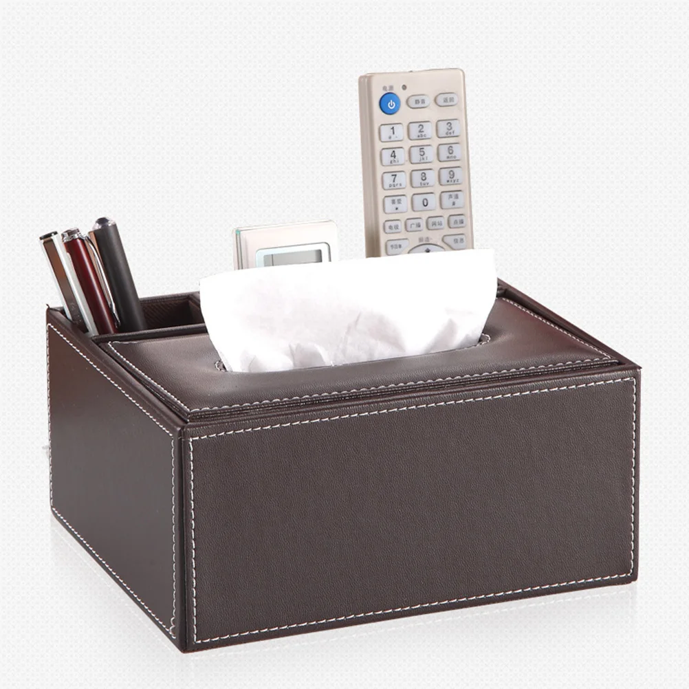 

Box Organizer Pu Desktop Tissue Box Storage For Pencils Scissors Remote Home Office Car Coffee Color