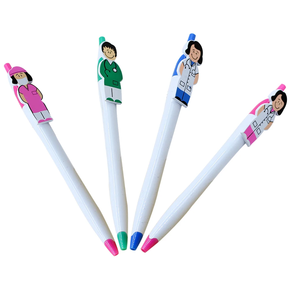

4pcs Ballpoint Pens Cartoon Pen Clip Funny Nursing Doctors Plastic Student Party Graduation Gifts Teacher Gift Portable Writing