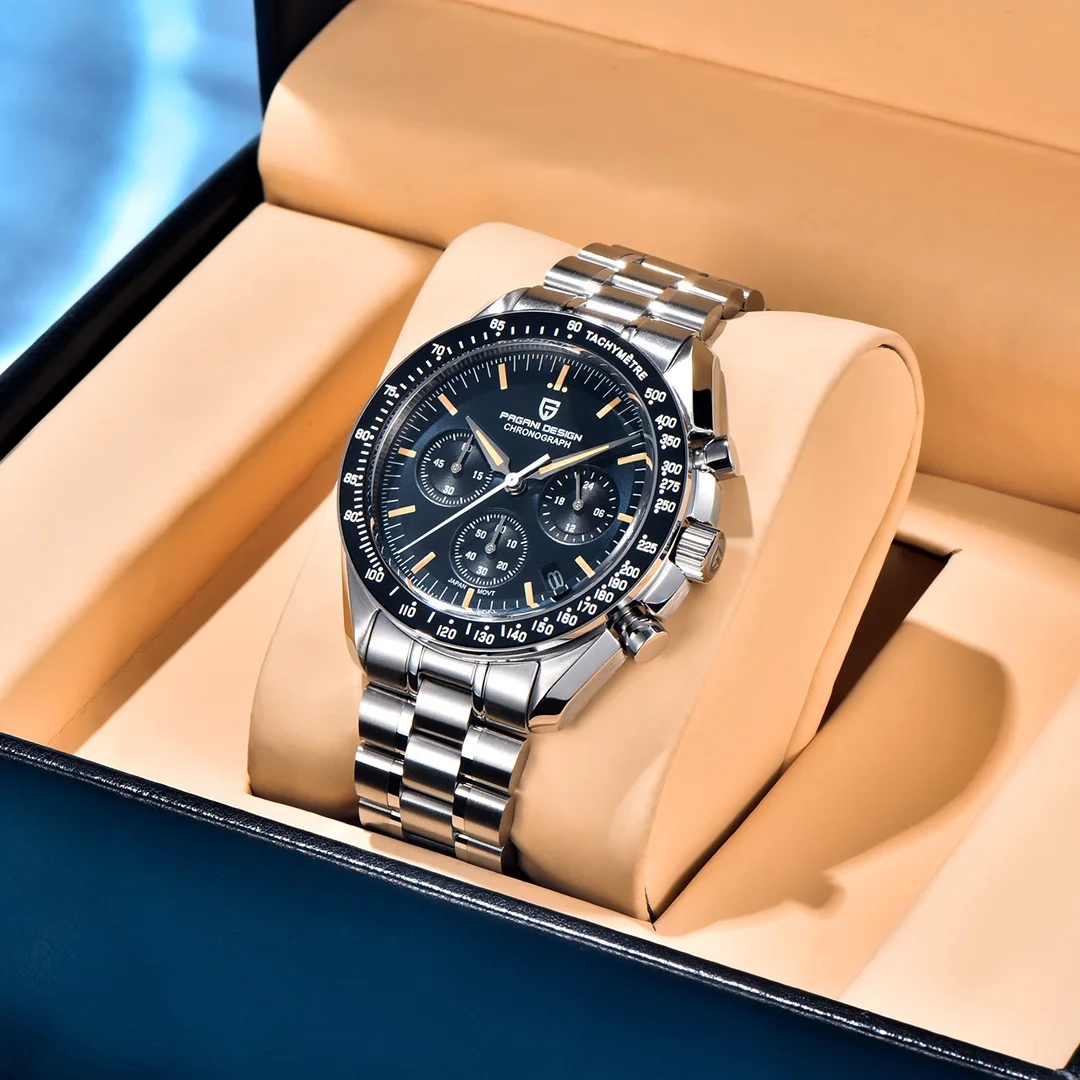 PAGANI DESIGN 2025, neue Herrenuhren, luxuriöse Quarz-Automatik-Chronographenuhr für Herren, Saphirglas, Edelstahl-Monduhr