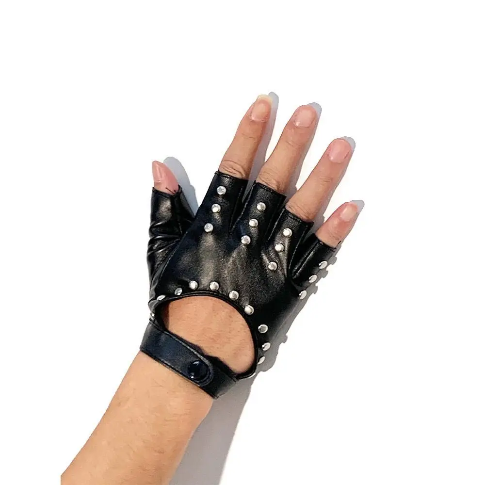 Cool Unique Driving Halloween Punk Outdoors Pu Leather Mittens Fashion Accessories Fingerless Gloves Rivets Gloves