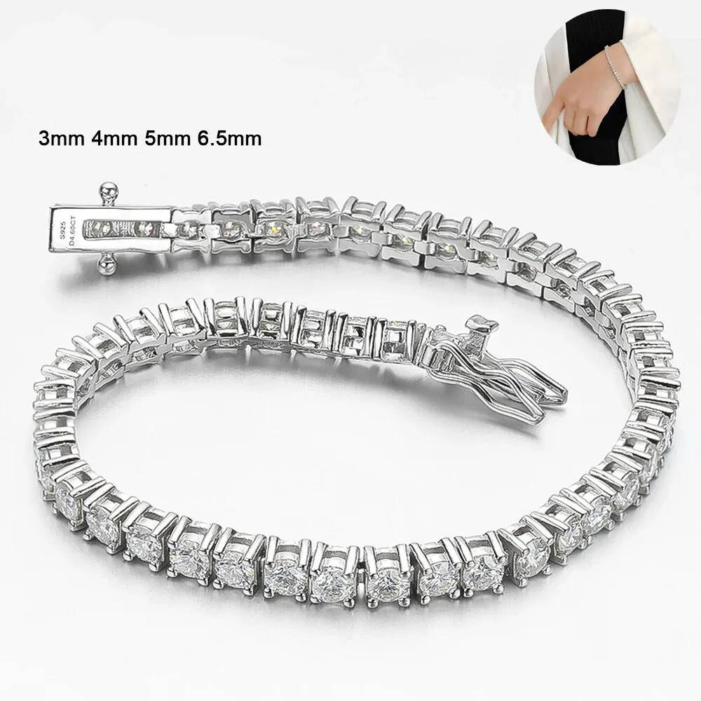 

3mm 4mm 5mm D Color Simulated Moissanite Tennis Bracelet For Women Man 100% 925 Sterling Silver Plated 18K Hand Chain Jewelry
