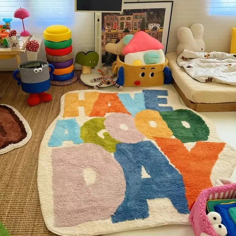 

Bedroom carpet irregular cashmere floor mat dopamine color matching living room carpet home bedroom carpet bedside blanket