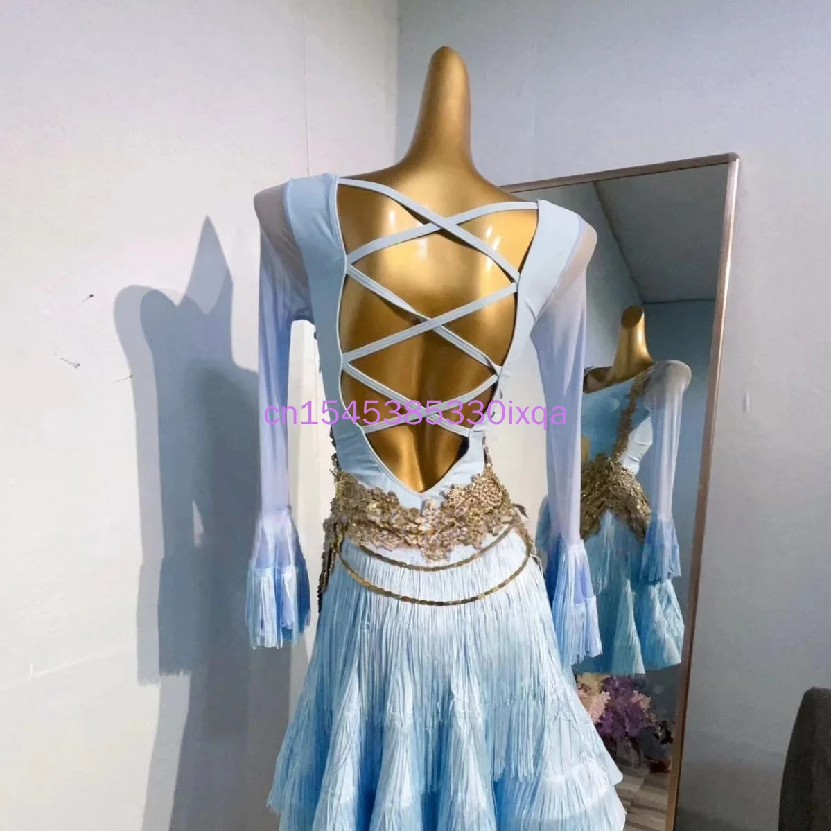 تنورة خصر مفتوحة مخصصة لأداء المسرح الأنثوي، ملابس احترافية، تنورة راقية، رقص لاتيني، تشا تانجو #5