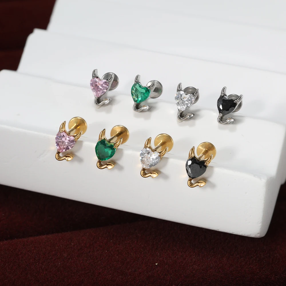 G23 Titanium Piercing Jewelry Colorful CZ Cross Flower Labret Stud Lip Ear Helix Cartilage Earring Flat Back Post For Women