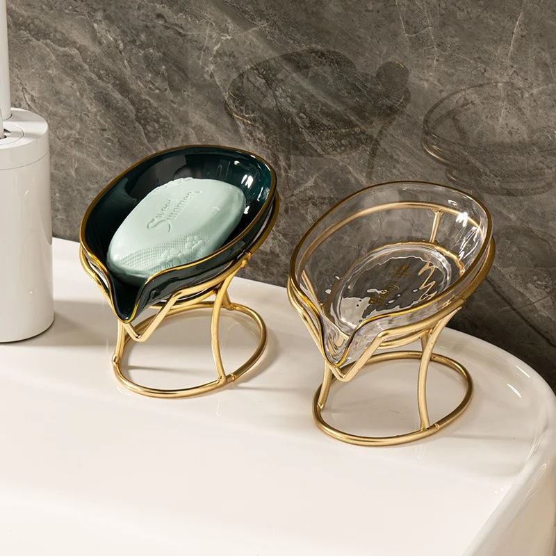 Luxury Leaf Shape Soap Box Bathroom Soap Holder Dish Storage Plate Tray Bathroom Shower Supplies Bathroom Rack