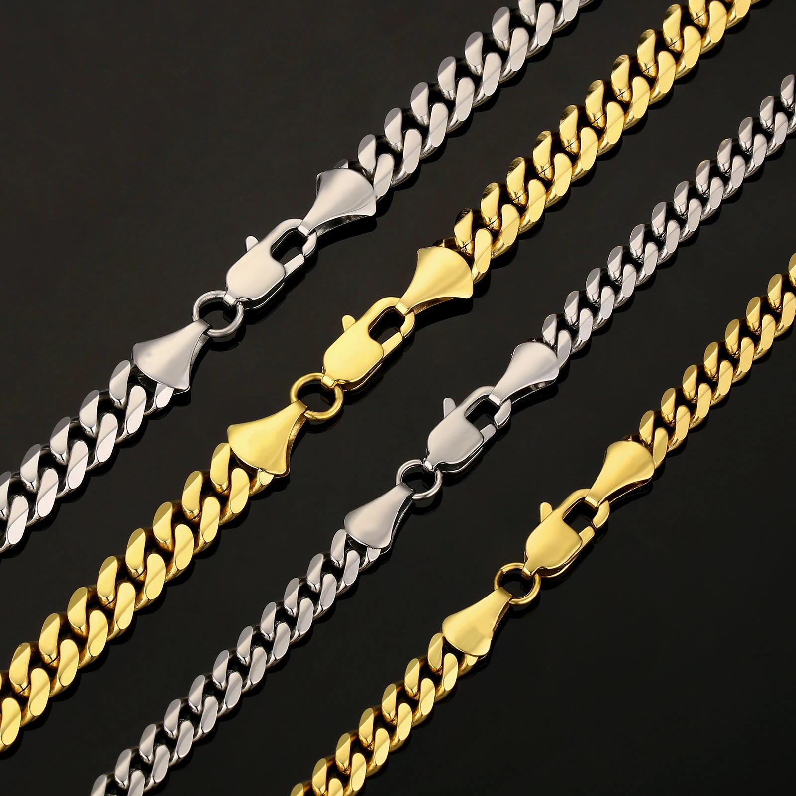 KRKC Wholesale 3mm 4mm 5mm 6mm 8mm 14k Gold Plated Stainless Steel Miami Cuban Link Necklace Lobster Clasp Mens Chains