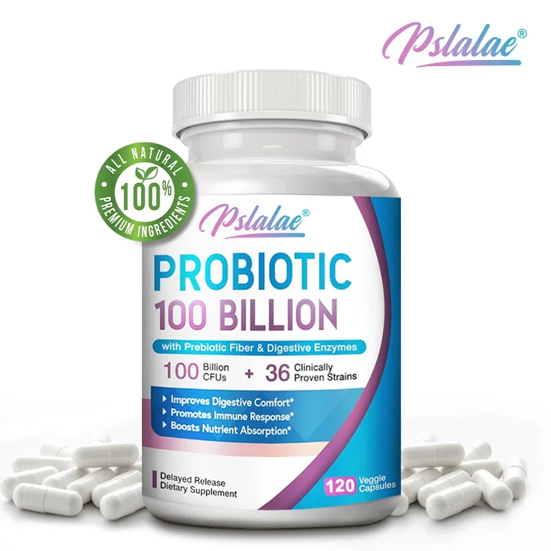 Premium Probiotic, 100 Billion CFU, with Organic Prebiotic Fiber and Enzymes To Support Digestive and Immune Health