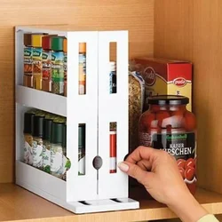 Multi-Function Storage Shelf Sliding Cabinet Cupboard Organizer for Kitchen with Spice Holder and Food Seasoning Storage Rack