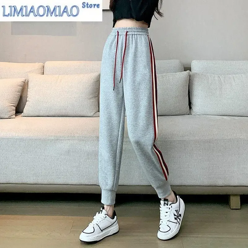 

New Autumn Winter Sideway Striped Sports Pants Women High-quality Korean Office Pockets All-match Comfortable Trousers