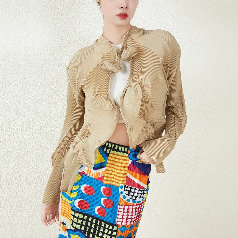 Spot Wholesale Miyake New Design Women's Irregular Pleated Shirt Fishtail Chiffon Blouse