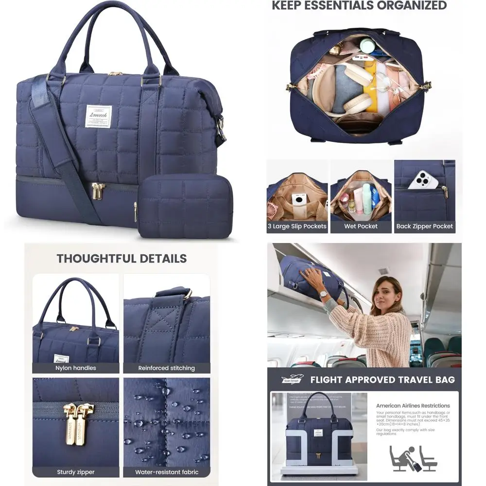 حقيبة حمل عطلة نهاية الأسبوع بين عشية وضحاها للنساء مع حجرات للأحذية، وحقيبة رياضية لليوجا، وجيب مبلل للسفر #1