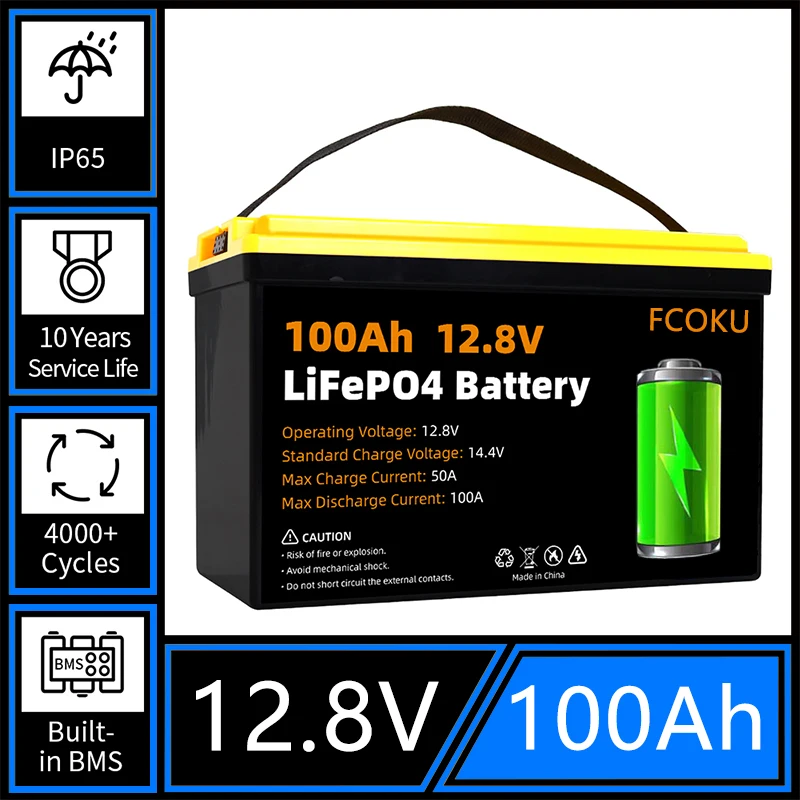 

New 12V 100Ah LiFePo4 Battery Built-in BMS,for Golf Cart Solar RV Power System Boat Replacement Rechargeable Battery Pack