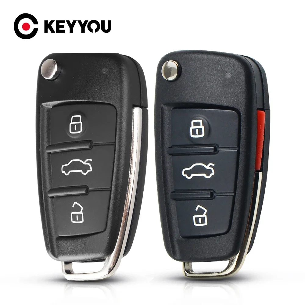 KEYYOU 3 4 Buttons Folding Smart Car Fob Housing Cover Replacement Remote Flip Key Case Shell For Audi A3 A4 A6 Q7 TT HU66 Blade