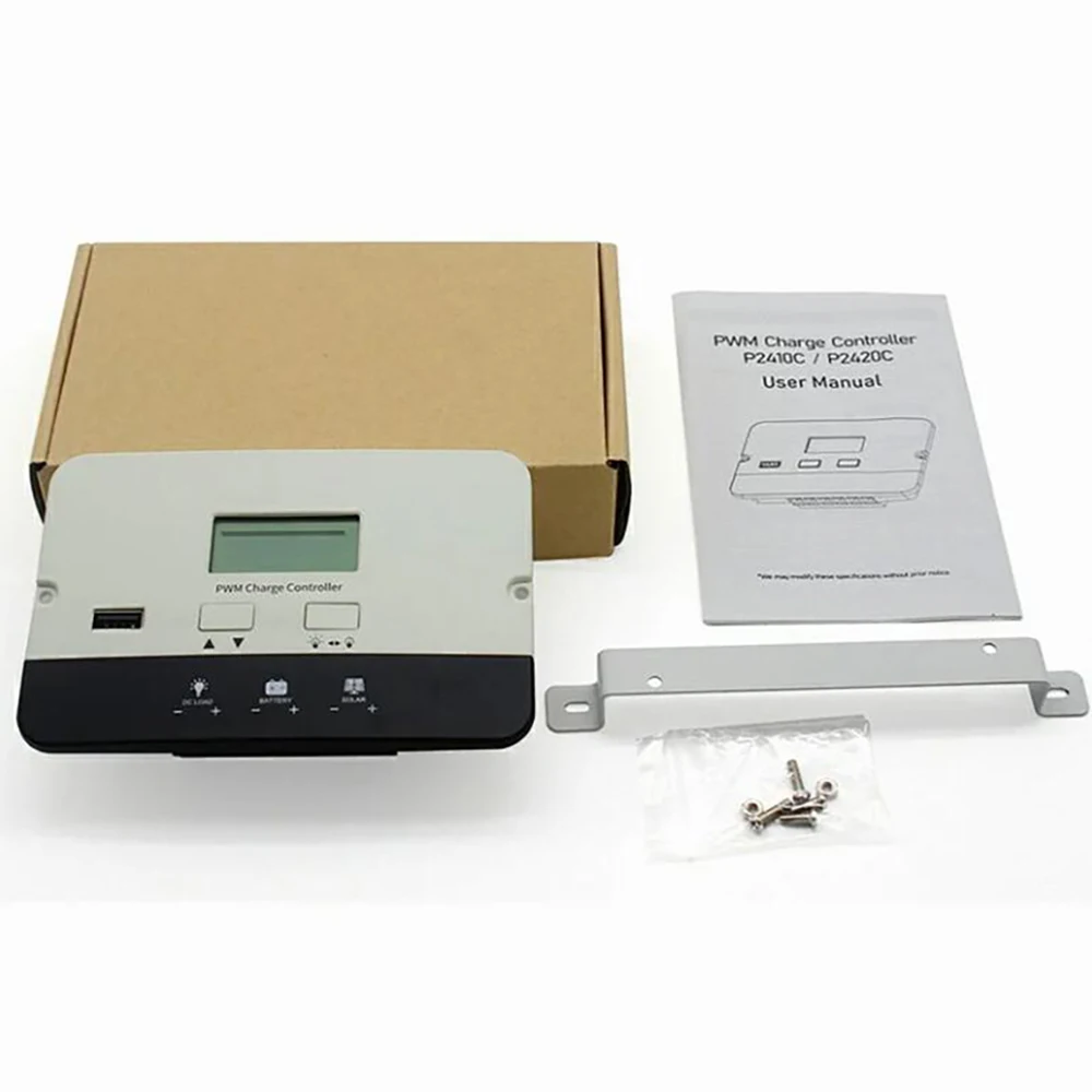 White Simple Caravan RV 10A PWM Solar Panel Charge Controller DC 12V 24V with 5V USB Port Flush Mount