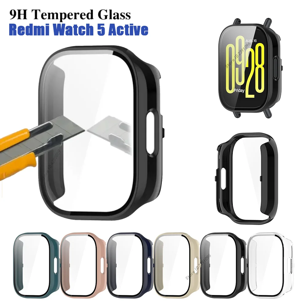 حافظة حماية للكمبيوتر الشخصي + زجاج لساعة Xiaomi Redmi 5 ساعة ذكية نشطة مضادة للخدش لملحقات Redmi Watch 5 Lite