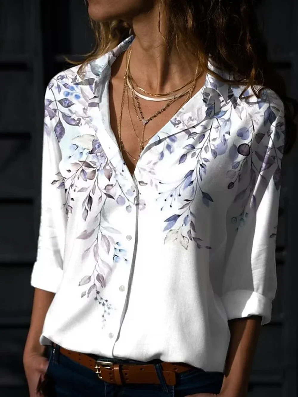 Women's casual long sleeved shirt, elegant floral shirt, loose oversized lapel shirt, 2024 new women's shirt