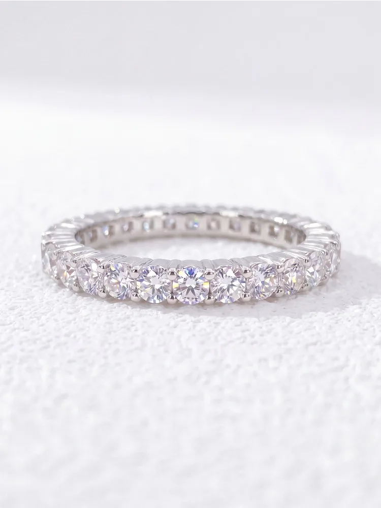 Modische Glänzende Echte Runde Moissanit-Diamantringe für Damen, Verlobungs- und Jubiläumsringe aus 925 Sterling Silber, Edle Schmuckstücke – Detail 5