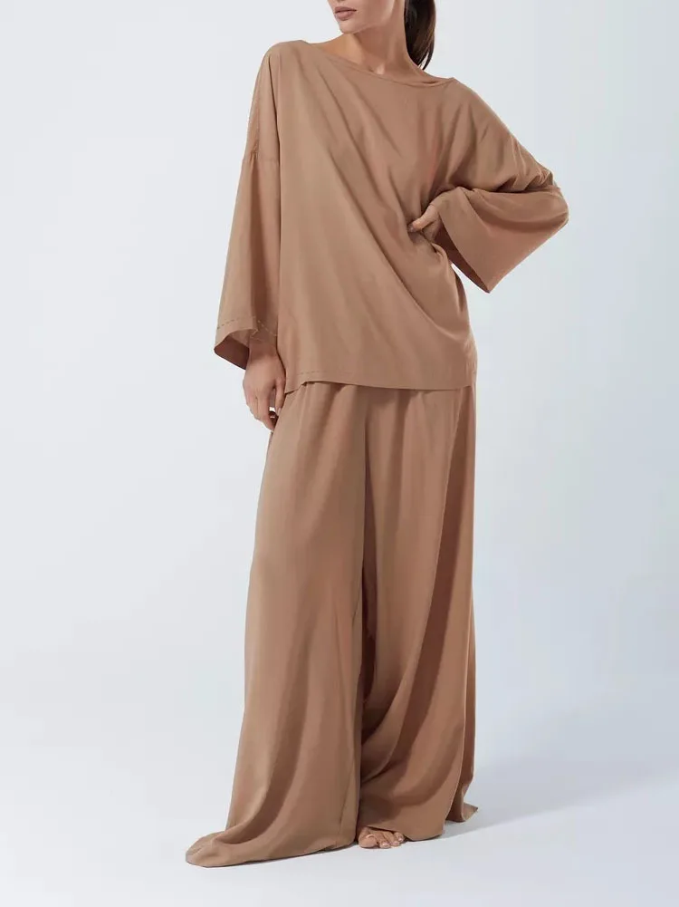 2025 خريف جديد مزاجه التنقل المرأة الدعاوى المألوف بلون كم طويل بلوزات فضفاضة بناطيل كاجوال قطعتين مجموعة