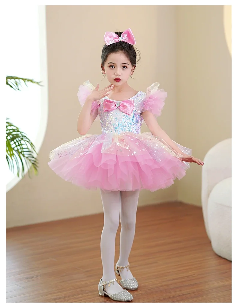 Gonna principessa sari con paillettes Costume da ballo per bambini abbigliamento da spettacolo scuola materna gonna gonfia carina vestiti da prestazione ragazze