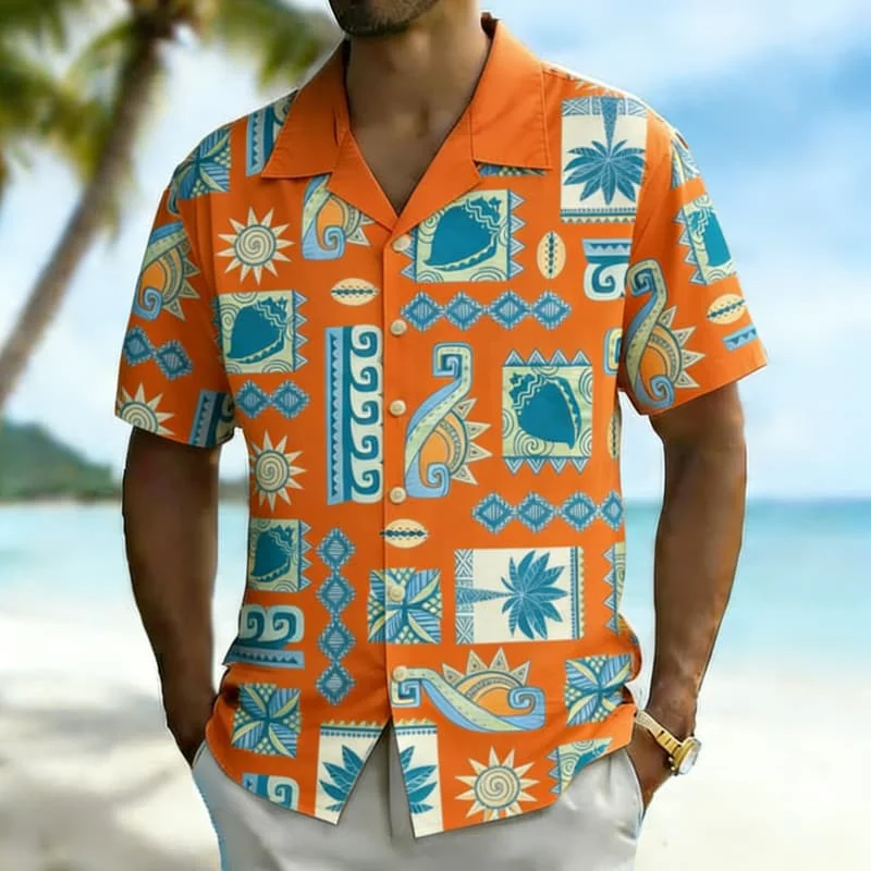 Men's Premium Bohemian Tribal Print  Shirt, Luxury Casual Design for Summer Vacation, High-End Beachwear & Daily Style