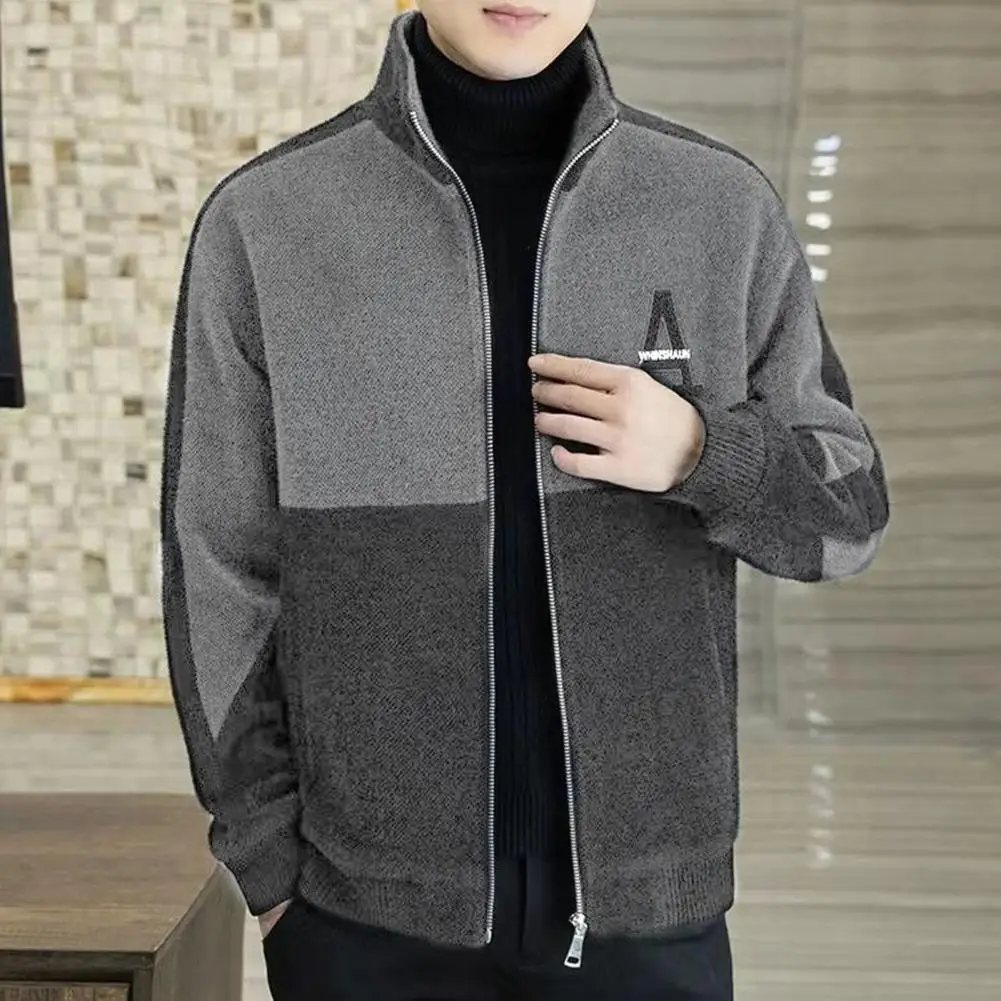 

Men Winter Coat Men's Thick Warm Winter Coat with Stand Collar Zipper Closure Stylish Cardigan Jacket for Fall Winter Season Men