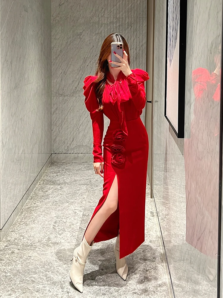 

Ele Luxury Women's Faion Set with Belted Knot irt And ter Skirt Two-Piece Ensemble Long Sve French Sle
