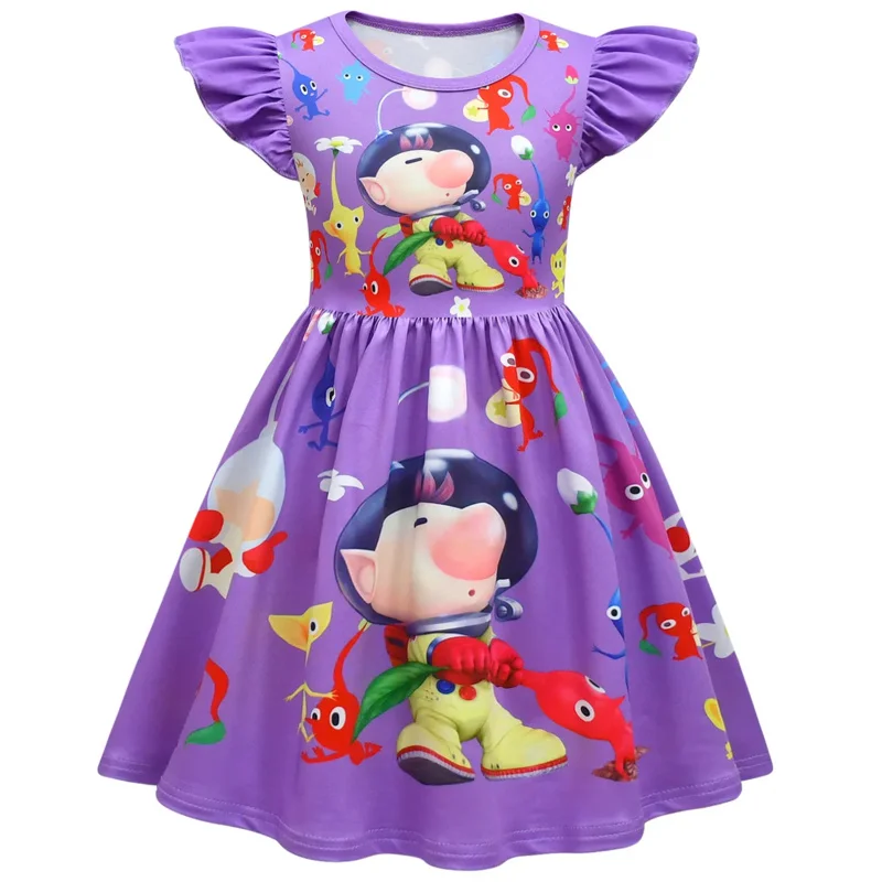 AIAI 2025Girls Dress Summer New Short Game Princess Clothing Pikmin Flying Sleeve Childrens Birthday Party Cosplay