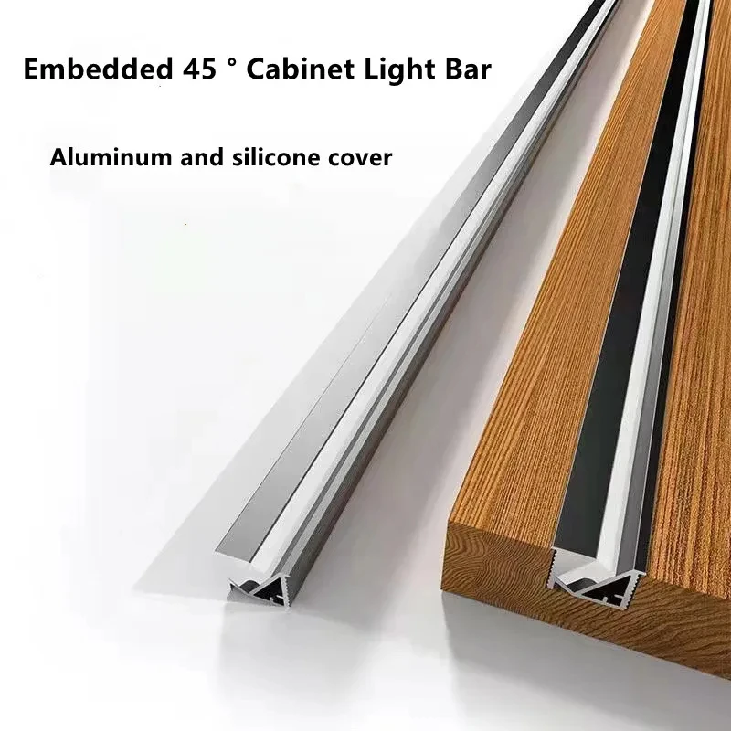 Ultra-thin LED Aluminum Profile Recessed 45º Cabinet Light Bar Silicone Cover Shelf Cabinet Linear Bar Lights Without LED Strip