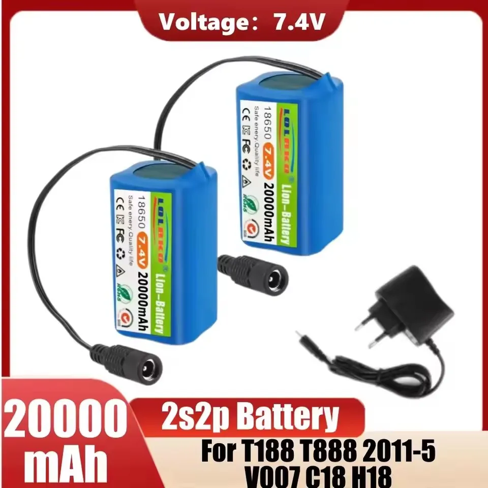 Bateria 7.4V 2S2P 20000mAh para Barco de Pesca RC com Controle Remoto V020 V900 2011-5 V007 C18 H18 V18 D18B FX88 - Peças de Bateria