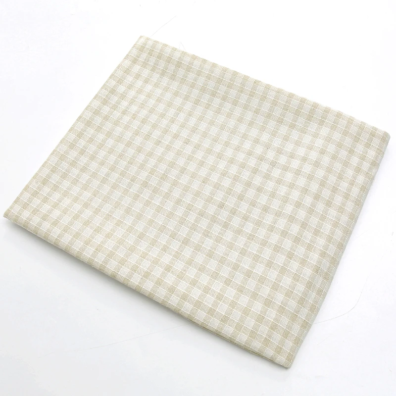 140x45cm Cotton Linen Fabric Vintage Beige Plaid Checkered Woven Dress Skirt Tablecloth for Table Upholstery DIY Sewing Fabric