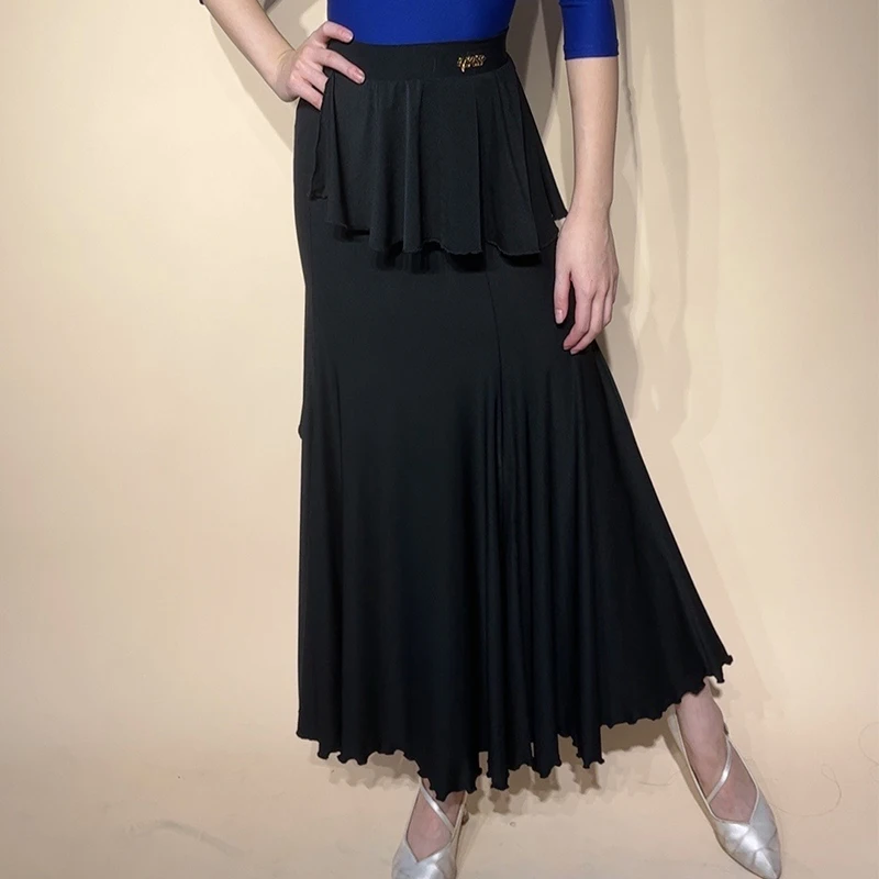 Nuova gonna da ballo da sala da donna valzer abiti da spettacolo di danza blu nero gonne arricciate abbigliamento da ballo di fine anno BL17168