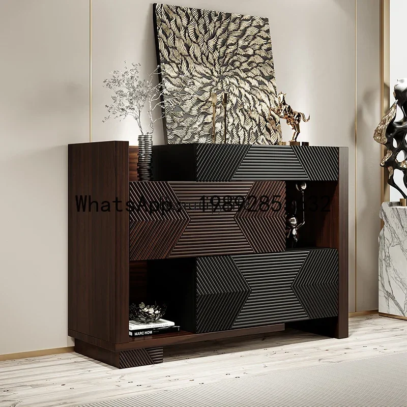 QQ jj LItalian light luxury shoe cabinet medium and ancient style stretched walnut entrance cabinet