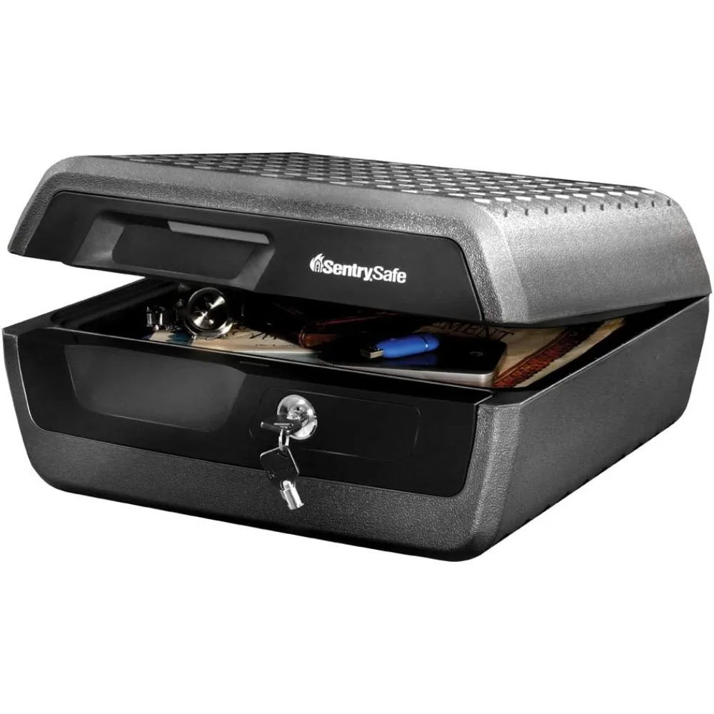 مقاومة للحريق ومقاومة للماء مع قفل مفتاح لتخزين آمن للأشياء الثمينة، سعة 0.36 قدم مكعب، الأبعاد 7.6 × 16.5 بوصة