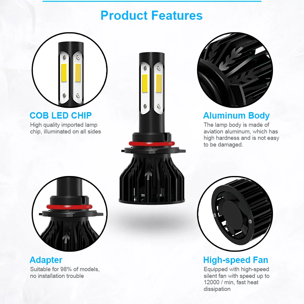 1 Pair K9 9005 150W 20000LM LED Headlight Bulbs 6000K White Upgrade COB Chips 12V Canbus Error Free Universal Auto Lamps for Car