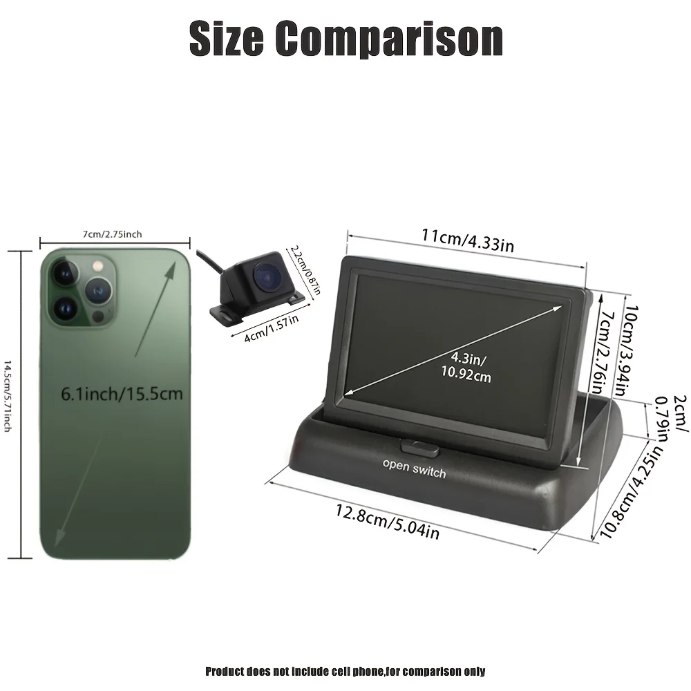 HD clarity with a 4.3-inch folding screen that displays live footage from a wide-angle HD camera backup camera