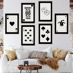 Retro Poker Wall Art Trendy Poster Canvas Set Of 6 Painting Lucky Playing Card Funky Black White Queen Joker Ace Room Home Decor