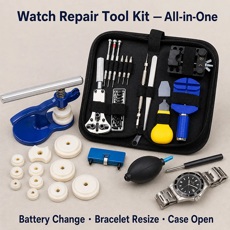 Professional Watch Maintenance Tool Set, Portable Watch Battery Replacement and Strap Adjustment Repair Kit